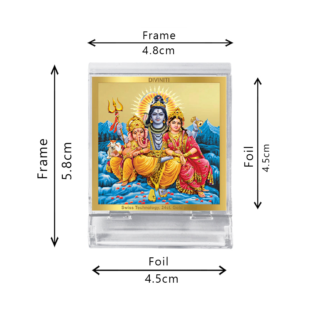 Diviniti 24K Gold Plated Shiv Parivar Acrylic Frame for Car Dashboard, Home Decor, Tabletop, Office Desk, Puja Room, Festival Gift ACF3A (5.8x4.8 CM)