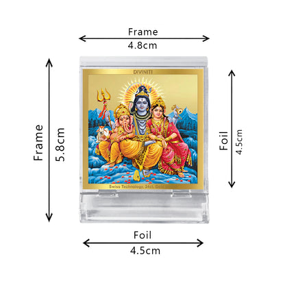 Diviniti 24K Gold Plated Shiv Parivar Acrylic Frame for Car Dashboard, Home Decor, Tabletop, Office Desk, Puja Room, Festival Gift ACF3A (5.8x4.8 CM)