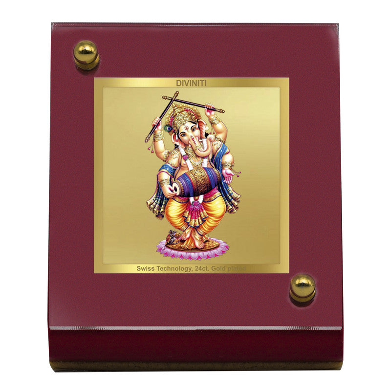 Diviniti 24K Gold Plated Foil Ganesha Frame For Car Dashboard, Home Decor & Puja Room (5.5 x 6.5 CM)