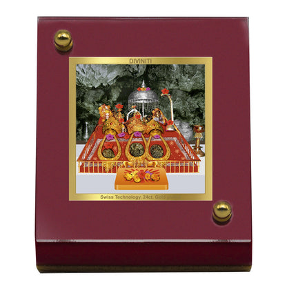 Diviniti 24K Gold Plated Mata Ka Darbar Frame For Car Dashboard, Home Decor, Table Top, Puja and Gift (6.5 x 5.5 CM)