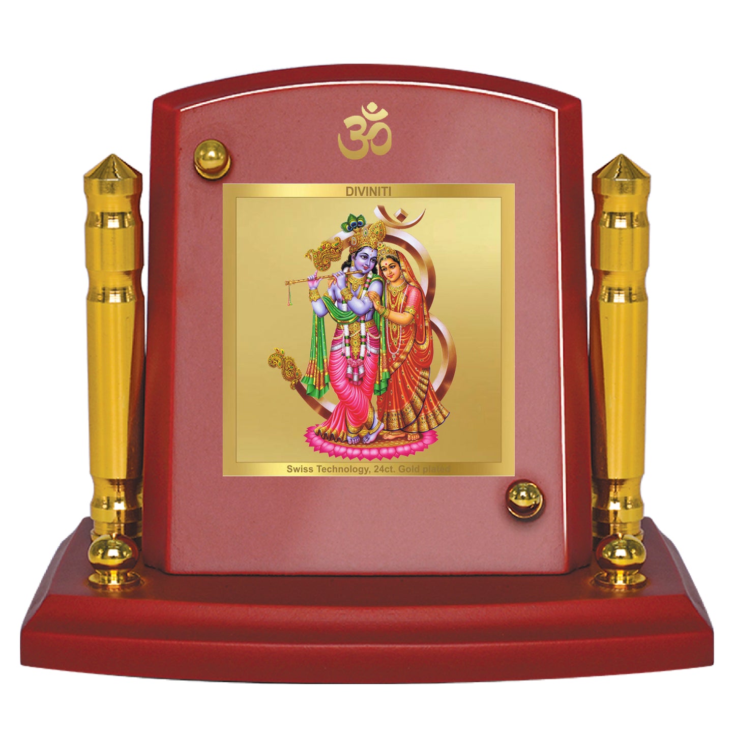 Diviniti 24K Gold Plated Radha Krishna Photo Frame for Car Dashboard, Home Decor, Tabletop, Puja Room, Showpiece and Gift  MDF1BP+ (6.5x5.5 CM)