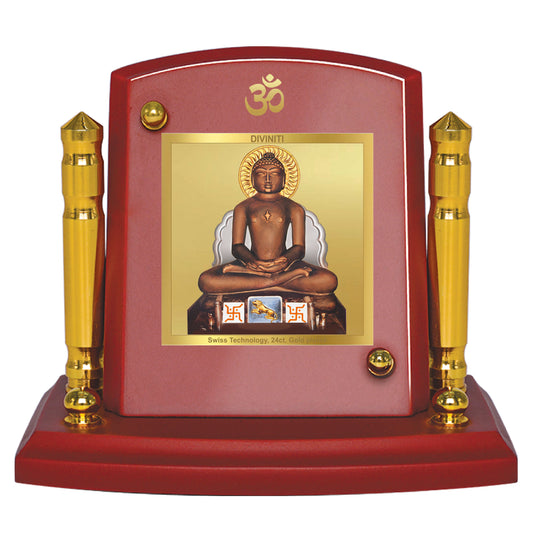 Diviniti 24K Gold Plated Mahavir Photo Frame for Car Dashboard, Home Decor, Tabletop, Puja Room, Showpiece and Gift  MDF1BP+ (6.5x5.5 CM)