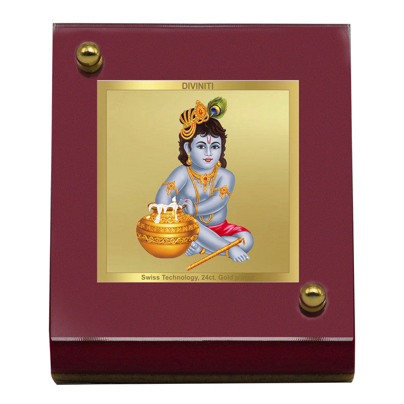 Diviniti 24K Gold Plated Bal Gopal Frame For Car Dashboard, Home Decor, Table Top, Gift (5.5 x 6.5 CM)