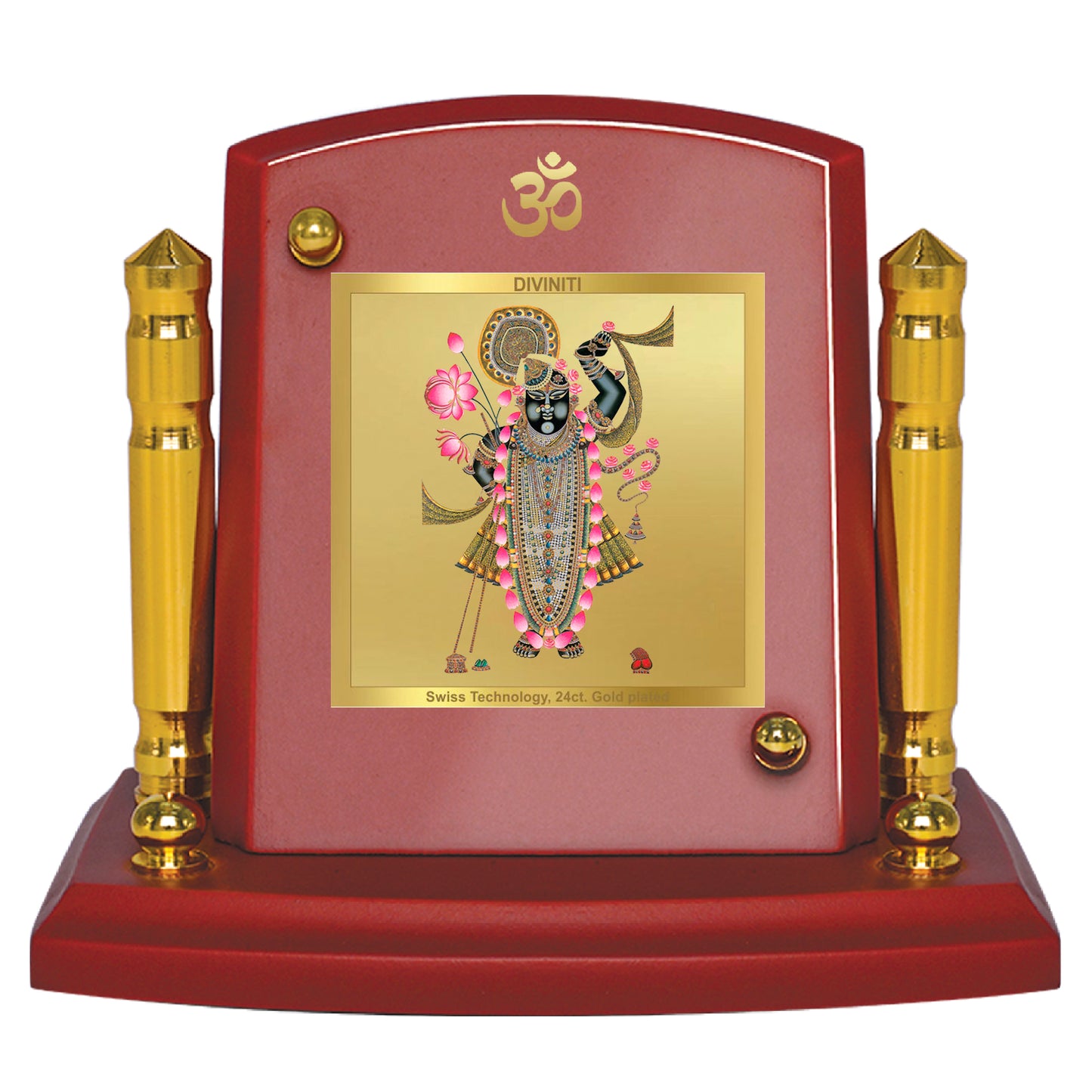 Diviniti 24K Gold Plated Shrinathji Photo Frame for Car Dashboard, Home Decor, Tabletop, Puja Room, Showpiece and Gift  MDF1BP+ (6.5x5.5 CM)