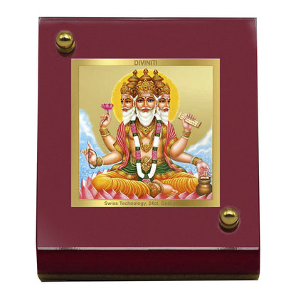 Diviniti 24K Gold Plated Brahma Frame For Car Dashboard, Home Decor Showpiece, Puja (5.5 x 6.5 CM)