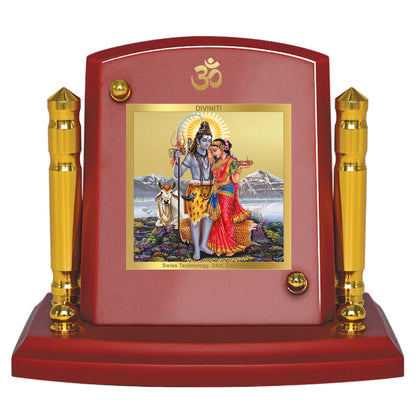 Diviniti 24K Gold Plated Shiva Parvati Photo Frame for Car Dashboard, Home Decor, Tabletop, Puja Room, Showpiece and Gift  MDF1BP+ (6.5x5.5 CM)