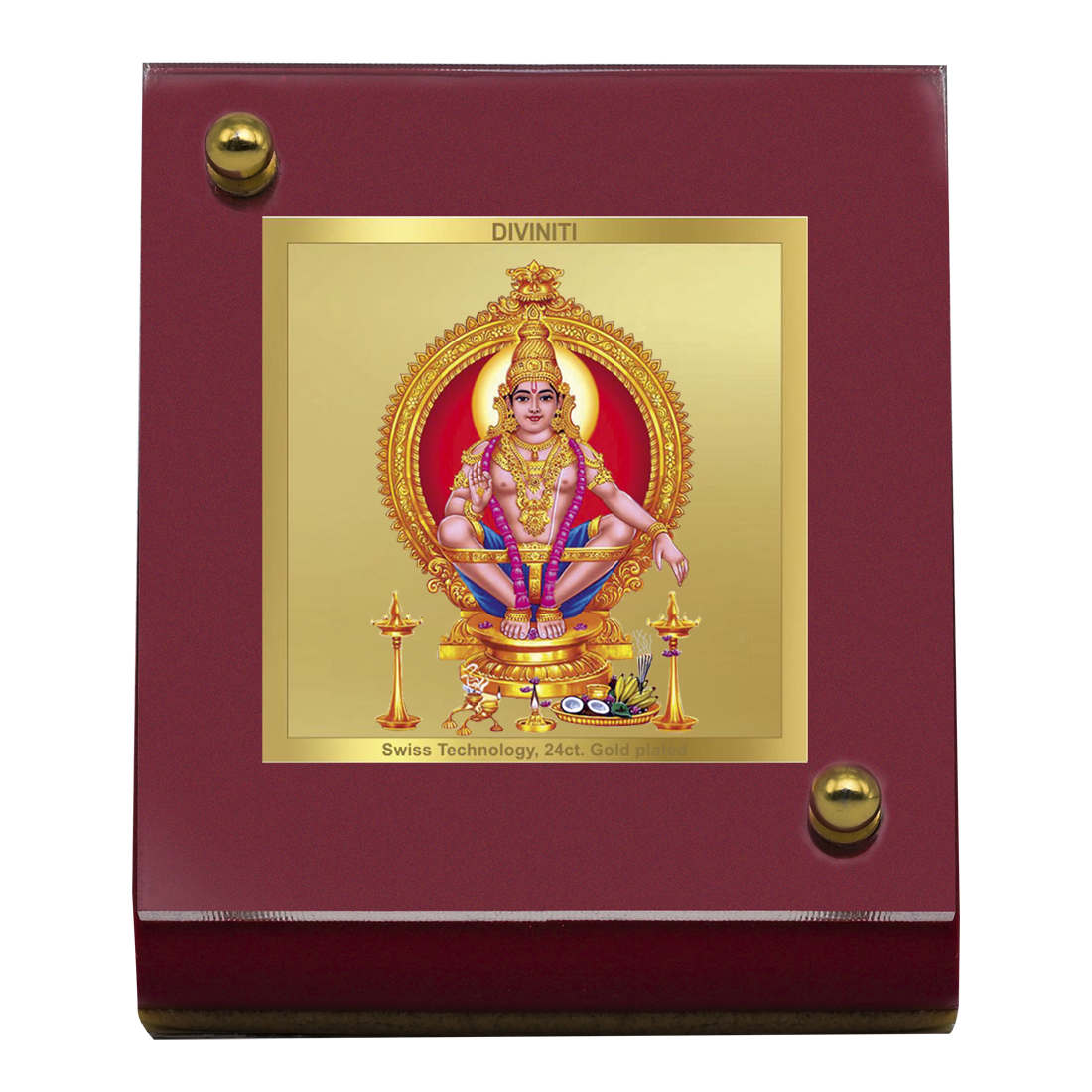 Diviniti 24K Gold Plated Ayyappan Ji Frame For Car Dashboard, Home Decor, Table, Puja (5.5 x 6.5 CM)