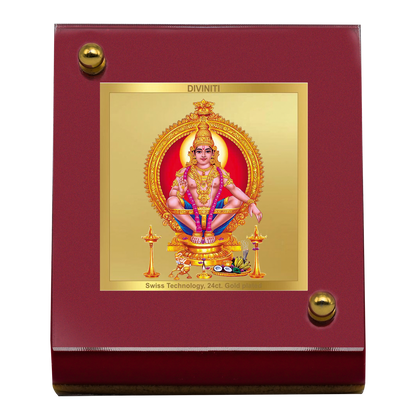 Diviniti 24K Gold Plated Ayyappan Ji Frame For Car Dashboard, Home Decor, Table, Puja (5.5 x 6.5 CM)