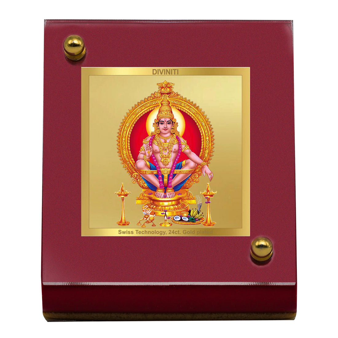 Diviniti 24K Gold Plated Ayyappan Ji Frame For Car Dashboard, Home Decor, Table, Puja (5.5 x 6.5 CM)