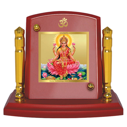 Diviniti 24K Gold Plated Laxmi Ji Photo Frame for Car Dashboard, Home Decor, Tabletop, Puja Room, Showpiece and Gift  MDF1BP+ (6.5x5.5 CM)