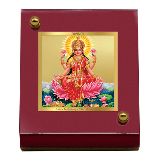 Diviniti 24K Gold Plated Laxmi Ji Frame For Car Dashboard, Home Decor, Puja, Festival Gift (5.5 x 6.5 CM)