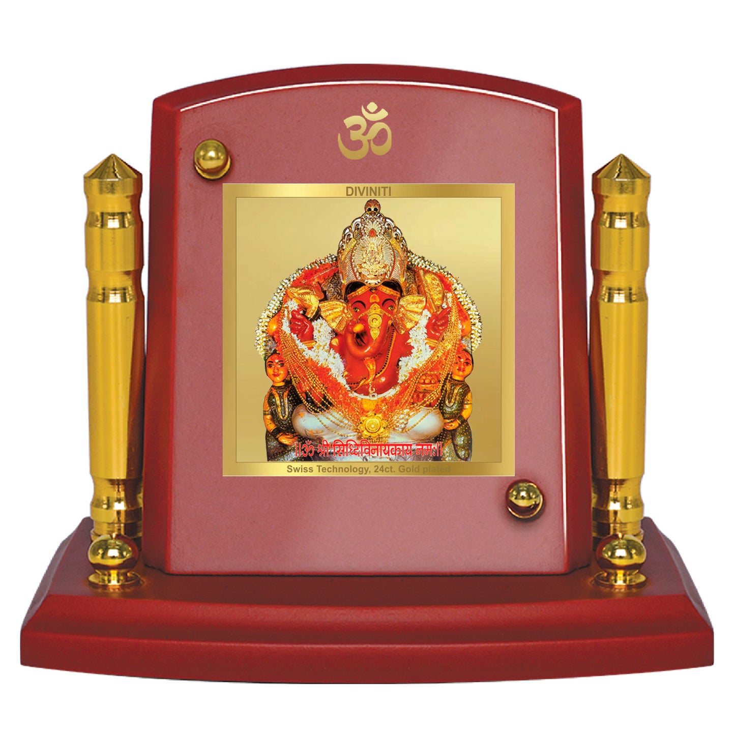 Diviniti 24K Gold Plated Siddhivinayak Ji Photo Frame for Car Dashboard, Home Decor, Tabletop, Puja Room, Showpiece and Gift  MDF1BP+ (6.5x5.5 CM)