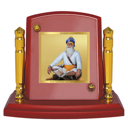 Diviniti 24K Gold Plated Baba Deep Singh Ji Photo Frame for Car Dashboard, Home Decor, Tabletop, Puja Room, Showpiece and Gift  MDF1BP+ (6.5x5.5 CM)