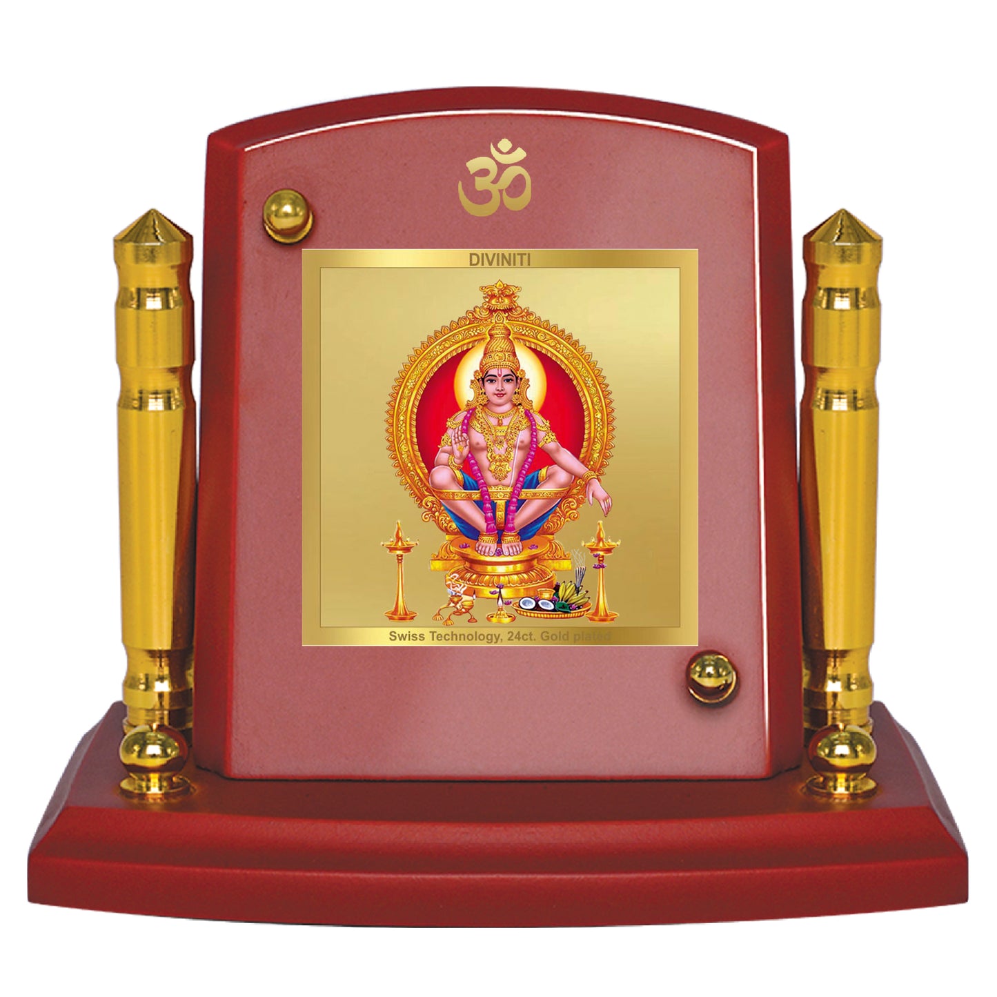 Diviniti 24K Gold Plated Ayyappan Ji Photo Frame for Car Dashboard, Home Decor, Tabletop, Puja Room, Showpiece and Gift  MDF1BP+ (6.5x5.5 CM)