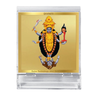 Diviniti 24K Gold Plated Maa Kali Acrylic Frame for Car Dashboard, Home Decor, Tabletop, Puja Room, Festival Gift ACF3A (5.8x4.8 CM)