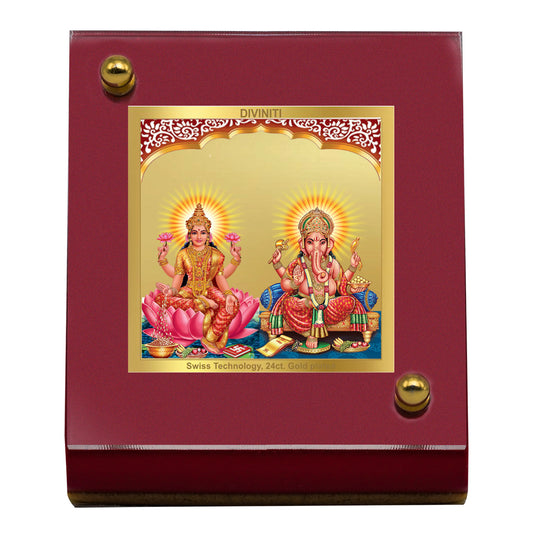 Diviniti 24K Gold Plated Laxmi Ganesha Frame For Car Dashboard, Home Decor, Puja, Festival Gift (5.5 x 6.5 CM)