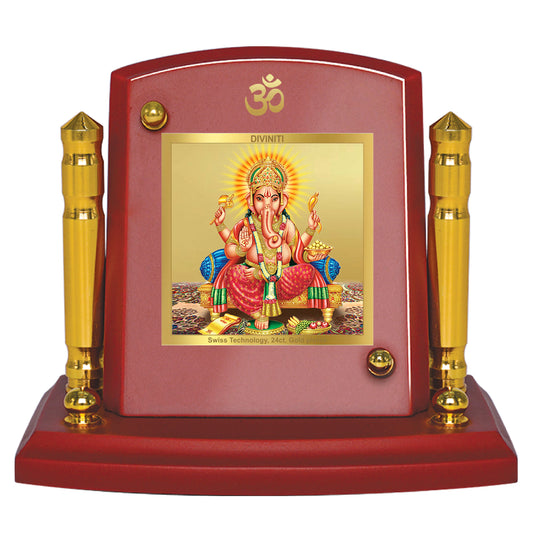 Diviniti 24K Gold Plated Foil Ganesha Photo Frame for Car Dashboard, Home Decor, Tabletop, Puja Room, Showpiece and Gift  MDF1BP+ (6.5x5.5 CM)