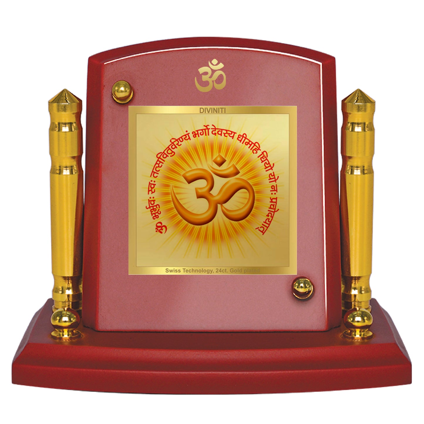 Diviniti 24K Gold Plated Om Gayatri Mantra Photo Frame for Car Dashboard, Home Decor, Tabletop, Puja Room, Showpiece and Gift  MDF1BP+ (6.5x5.5 CM)