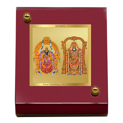 Diviniti 24K Gold Plated Padmawati Balaji Frame For Car Dashboard, Home Decor and Table Top (6.5 x 5.5 CM)