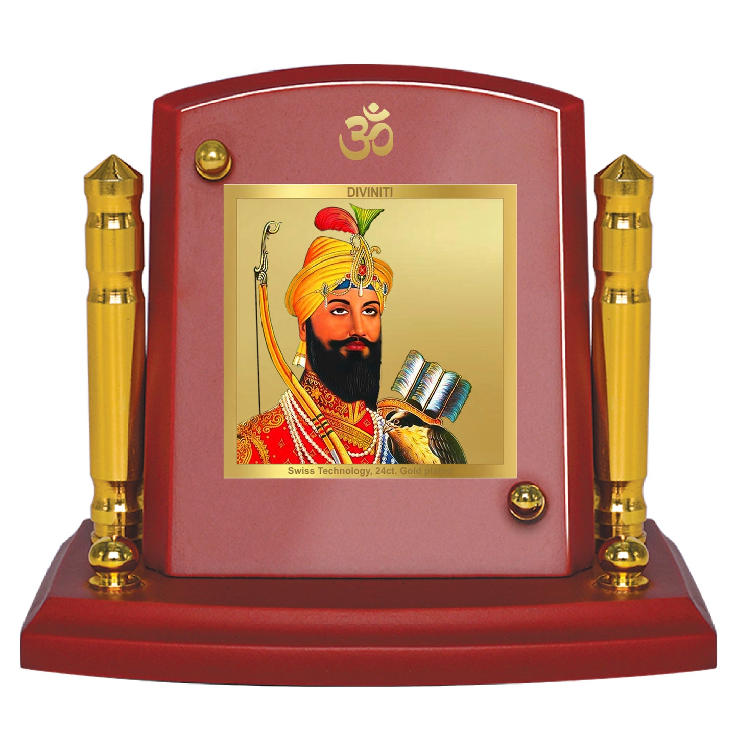 Diviniti 24K Gold Plated Guru Gobind Singh Photo Frame for Car Dashboard, Home Decor, Tabletop, Puja Room, Showpiece and Gift  MDF1BP+ (6.5x5.5 CM)