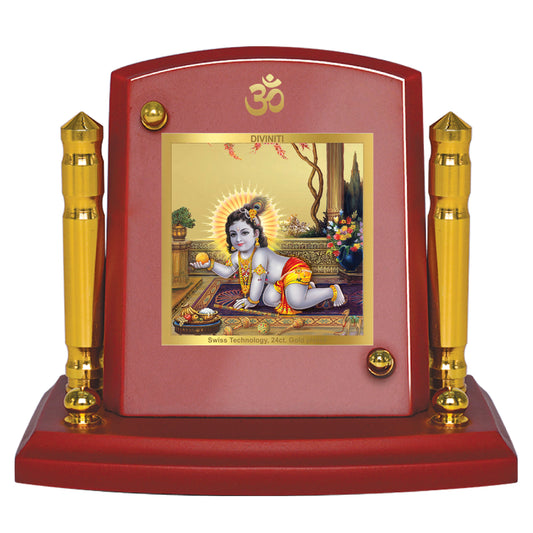 Diviniti 24K Gold Plated Laddu Gopal Photo Frame for Car Dashboard, Home Decor, Tabletop, Puja Room, Showpiece and Gift  MDF1BP+ (6.5x5.5 CM)