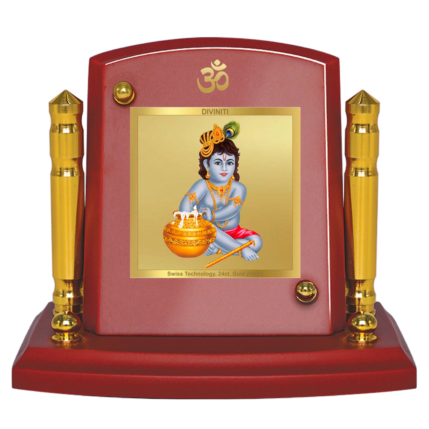 Diviniti 24K Gold Plated Bal Gopal Photo Frame for Car Dashboard, Home Decor, Tabletop, Puja Room, Showpiece and Gift  MDF1BP+ (6.5x5.5 CM)