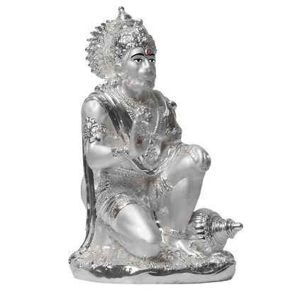 Diviniti Hanuman Idol for Home Decor| 999 Silver Plated Sculpture of Hanuman| Idol for Home, Office, Temple and Table Decoration| Religious Idol For Pooja, Gift