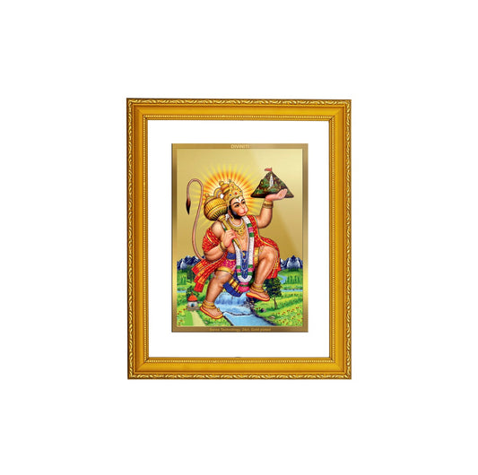 DIVINITI 24K Gold Plated Foil Lord Hanuman Wooden Wall Photo Frame Idol for Home Decor, Workshop, Puja Room, Luxury Gift | DG101 Size 2 (22.6x18.4 CM)