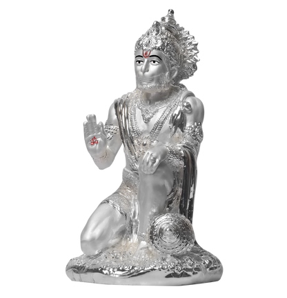 Diviniti Hanuman Idol for Home Decor| 999 Silver Plated Sculpture of Hanuman| Idol for Home, Office, Temple and Table Decoration| Religious Idol For Pooja, Gift