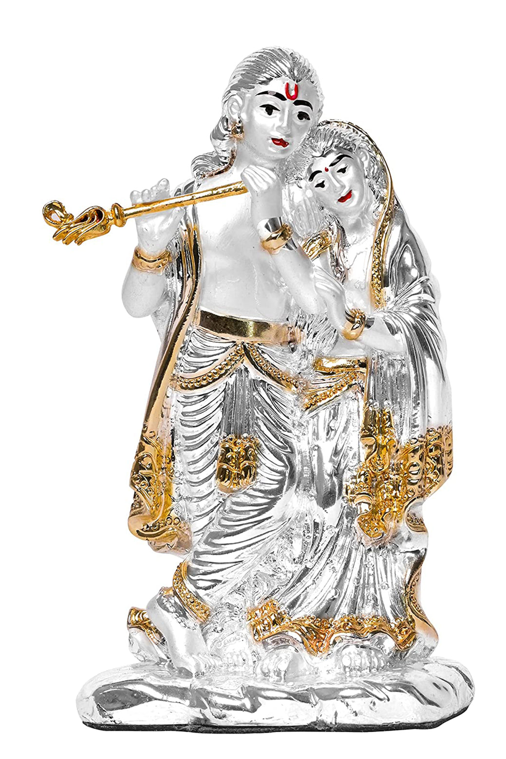 DIVINITI 999 Silver Plated Goddess Radha and Lord Krishna Statue Idol For Home Decor Showpiece, Table Top, Puja Room, Luxury Gift (11.4x6x4.7 CM)