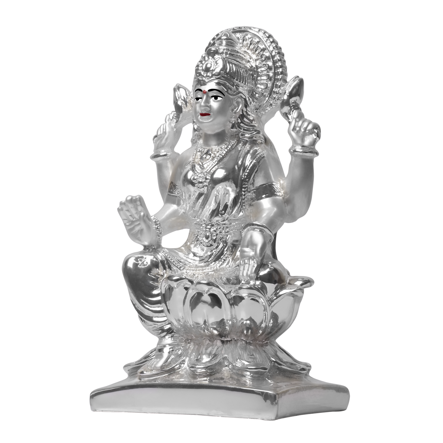 Diviniti Lakshmi Idol for Home Decor| 999 Silver Plated Sculpture of Lakshmi on Square Base| Idol for Home, Office, Temple & Table Decoration| Religious Idol For Prayer, Gift