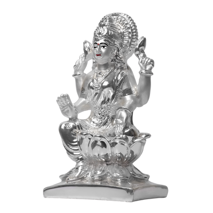 Diviniti Lakshmi Idol for Home Decor| 999 Silver Plated Sculpture of Lakshmi on Square Base| Idol for Home, Office, Temple & Table Decoration| Religious Idol For Prayer, Gift