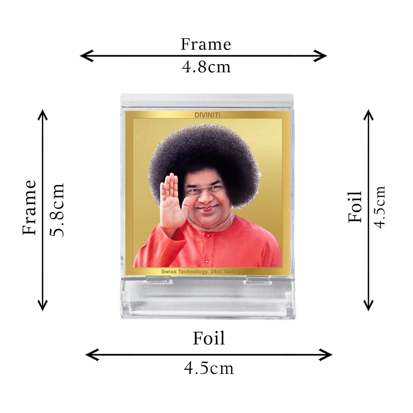 Diviniti 24K Gold Plated Sathya Sai Baba Acrylic Frame for Car Dashboard, Home Decor, Tabletop, Puja Room, Festival Gift ACF3A (5.8x4.8 CM)