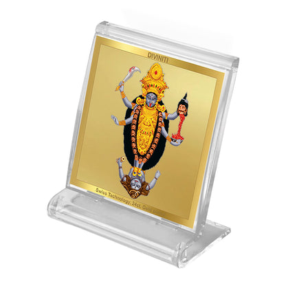 Diviniti 24K Gold Plated Maa Kali Acrylic Frame for Car Dashboard, Home Decor, Tabletop, Puja Room, Festival Gift ACF3A (5.8x4.8 CM)