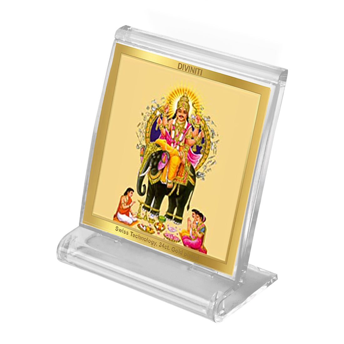 Diviniti 24K Gold Plated Vishwakarma Acrylic Frame for Car Dashboard, Home Decor, Tabletop, Puja Room, Festival Gift ACF3A (5.8x4.8 CM)