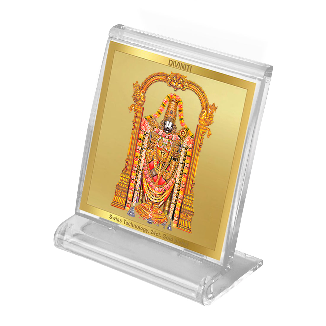 Diviniti 24K Gold Plated Tirupati Balaji Acrylic Frame for Car Dashboard, Home Decor, Tabletop, Puja Room, Festival Gift ACF3A (5.8x4.8 CM)