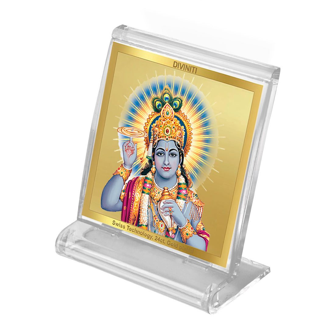 Diviniti 24K Gold Plated Vishnu Acrylic Frame for Car Dashboard, Home Decor, Tabletop, Puja Room, Festival Gift ACF3A (5.8x4.8 CM)