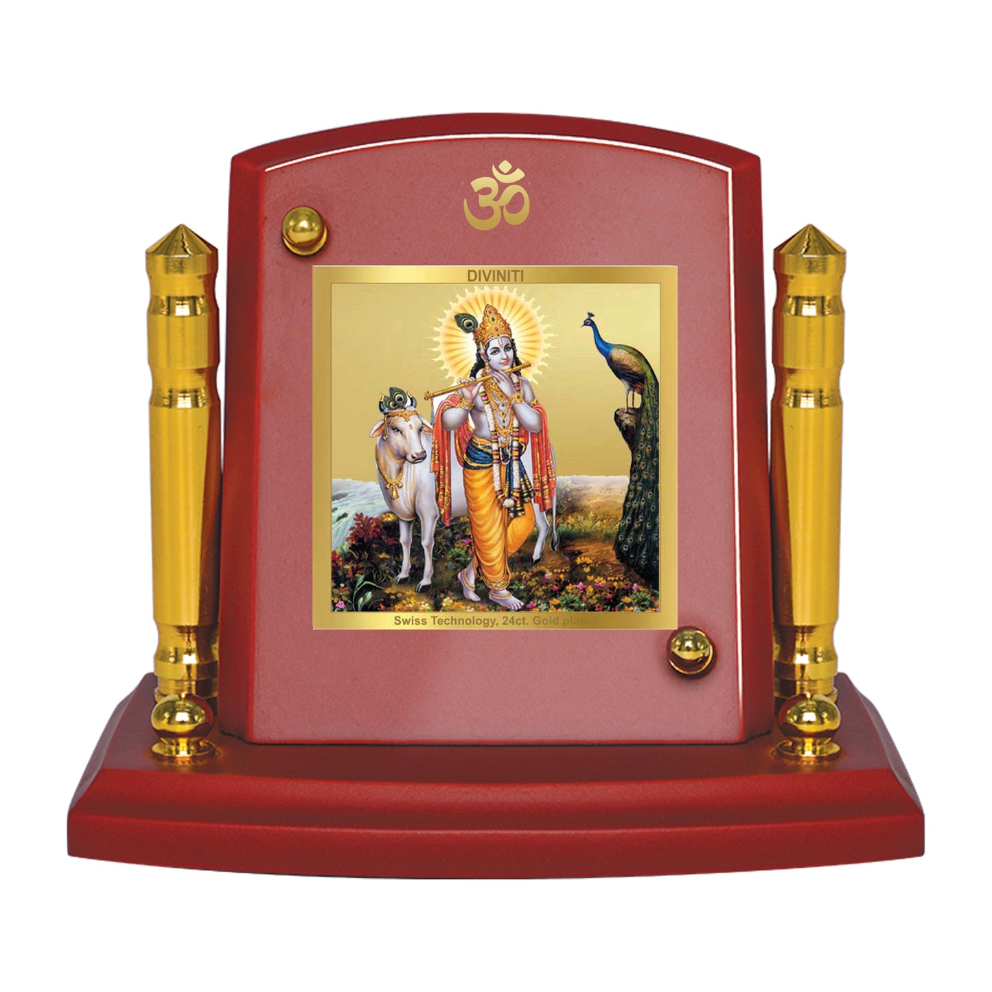 Diviniti 24K Gold Plated Krishna Ji Photo Frame for Car Dashboard, Home Decor, Tabletop, Puja Room, Showpiece and Gift  MDF1BP+ (6.5x5.5 CM)